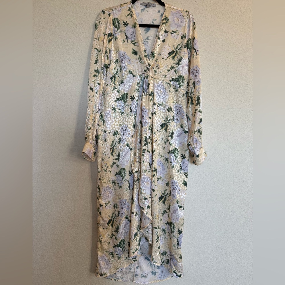 Hope & Ivy Floral Midi Maternity Dress in Soft Yellow and Purple